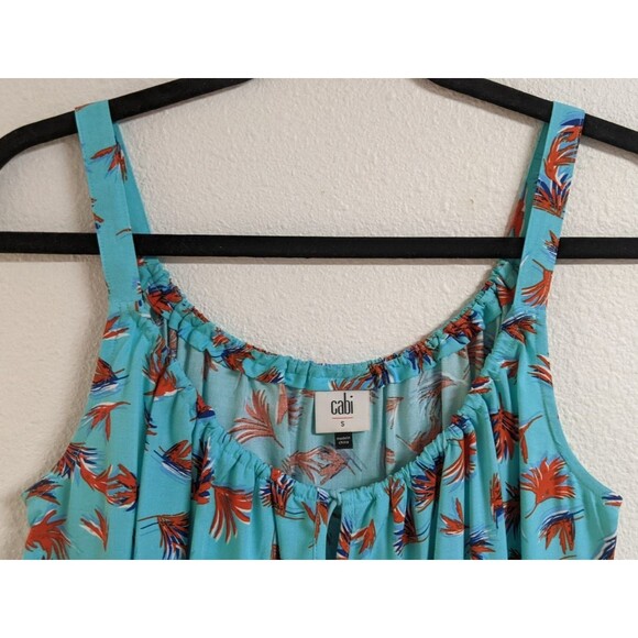Women's Cabi # 5230 "Tassle Tank" Rayon Palm Leaf Print Aqua Blue/Red SM - Picture 4 of 11